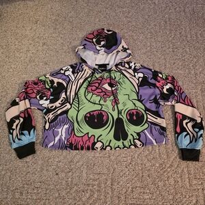 Fresh Hoods Dirty Skull Crop Hoodie Womens Large